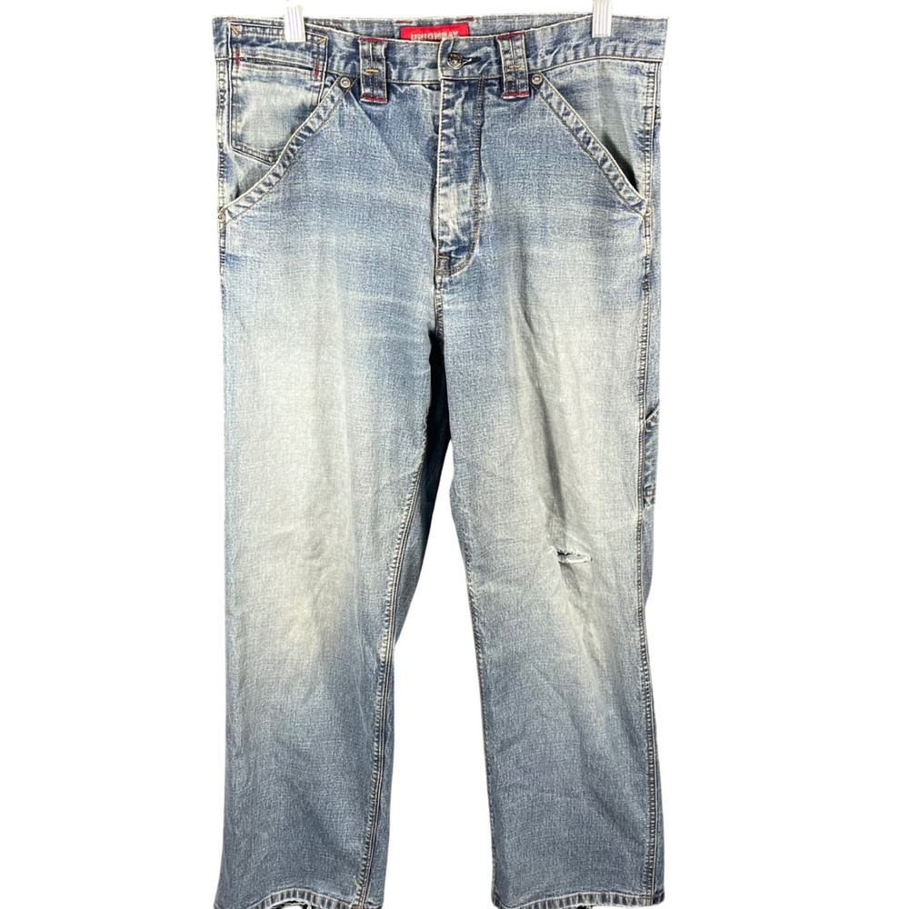 Unionbay Carpenter Jeans Mens 33x30 Blue Light Wash Distressed Flex Workwear